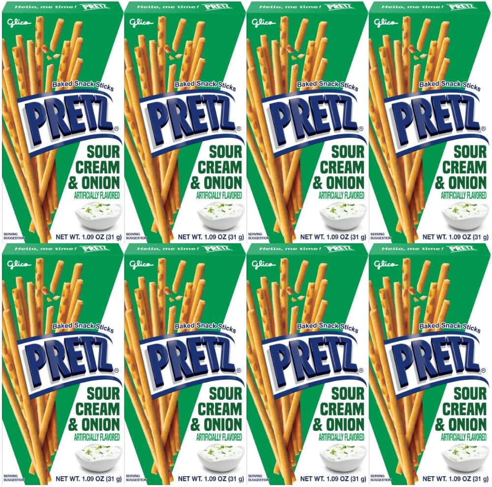 Baked Snack Sticks Sour Cream & Onion Flavor, Crunchy and Savory, Perfect for Kids and Adults, 1.09 oz Individual Packs, Convenient 8-Pack Snack Bundle