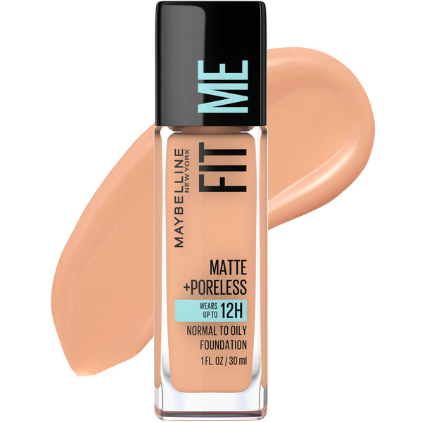 Maybelline Fit Me Matte + Poreless Liquid Oil-Free Foundation Makeup, Light Honey, 1 Count (Packaging May Vary)