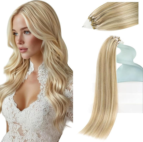 Sunny Hair Micro Ring Hair Extensions Human Hair Blonde Highlight 16 Inch