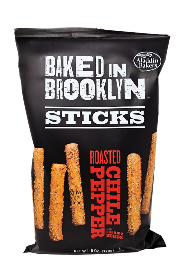 Baked in Brooklyn Roasted Chile Pepper with Sesame Seeds Breadsticks 6 - Pack