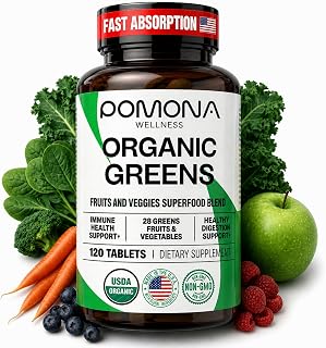 Pomona Organic Super Greens Supplements, 120 Tabs, Greens Superfood Powder