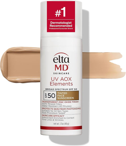 Uv AOX Elements Tinted Mineral Face Sunscreen Lotion, Tinted Moisturizer for Face SPF 50 with Antioxidants - Personal Care
