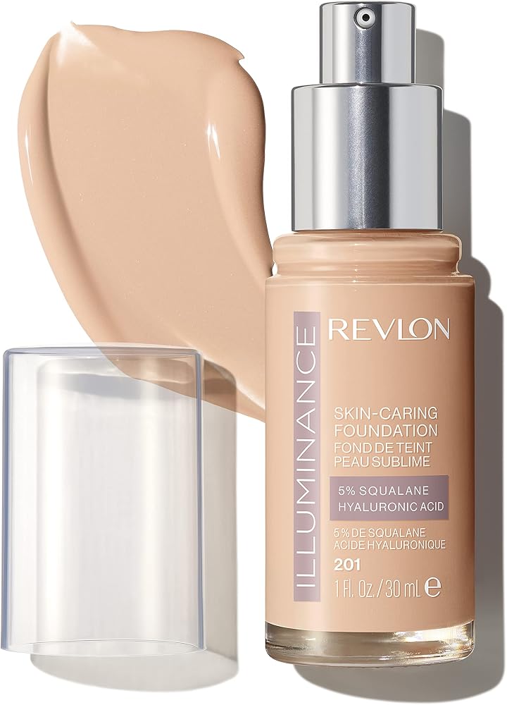 Revlon Illuminance Skin-Caring Liquid Foundation, Hyaluronic Acid, Hydrating and Nourishing Formula with Medium Coverage, 201 Creamy Natural, 1 fl oz