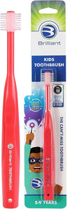 Brilliant Oral Care Kids Toothbrush with Soft Bristles and Round Head, for a Child Approved, Easy to Use All-Around Clean Mouth, Ages 5-9 Years, Red, 1 Pack
