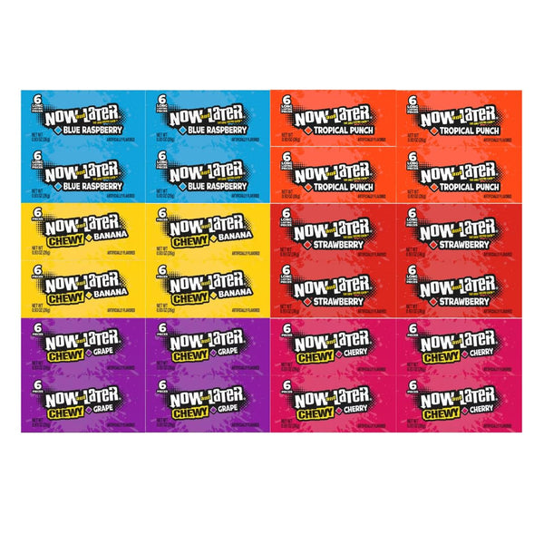 Generic Candy Assortment Now and Later - 6 Flavor Variety Pack - Blue Raspberry, Tropical Punch, Banana, Strawberry, Grape, Cherry - 0.93 oz Each - 4 of Each Flavor - 24 Pack