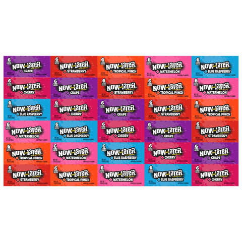 Variety Pack Now and Later Candy, 30 Individually Wrapped Pieces, Assorted Flavors Including Cherry, Blue Raspberry, Watermelon, Tropical Punch, Grape, Strawberry, Perfect for Parties and Sharing