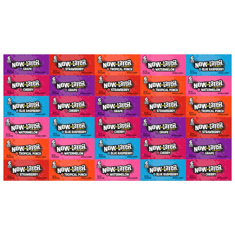 Variety Pack Now and Later Candy, 30 Individually Wrapped Pieces, Assorted Flavors Including Cherry, Blue Raspberry, Watermelon, Tropical Punch, Grape, Strawberry, Perfect for Parties and Sharing
