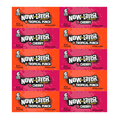 Variety Pack Now and Later Candy – 10 Individually Wrapped Pieces – 5 Each Cherry and Tropical Punch – Long-Lasting Chewy Candy – 0.93 oz Per Pack – Perfect for Snacking and Sharing