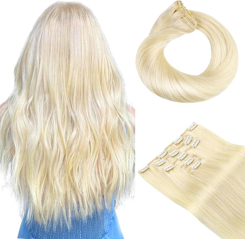 HOTBANANA Clip in Hair Extensions Real Human Hair, Quick Installation 16"