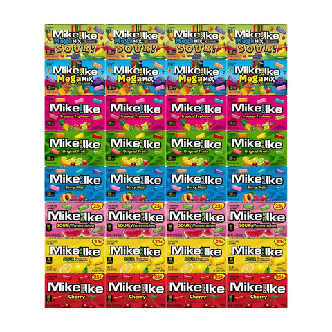 Generic Candy Assorted Flavor Mike And Ike – Original Fruits, Tropical Typhoon, Berry Blast, Mega Mix, Mega Mix Sour, Sour Lemon, Sour Watermelon, Cherry – Theater Size Boxes, 4 Each Flavor, 32 Pack