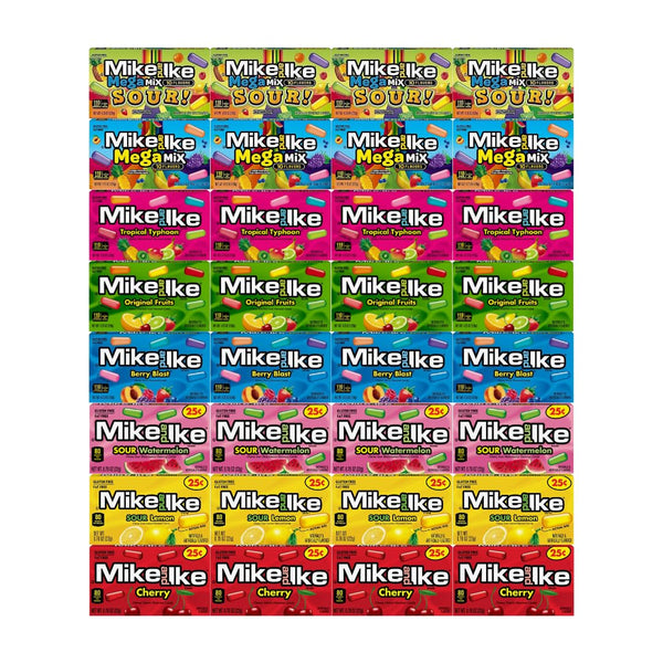 Generic Candy Assorted Flavor Mike And Ike – Original Fruits, Tropical Typhoon, Berry Blast, Mega Mix, Mega Mix Sour, Sour Lemon, Sour Watermelon, Cherry – Theater Size Boxes, 4 Each Flavor, 32 Pack