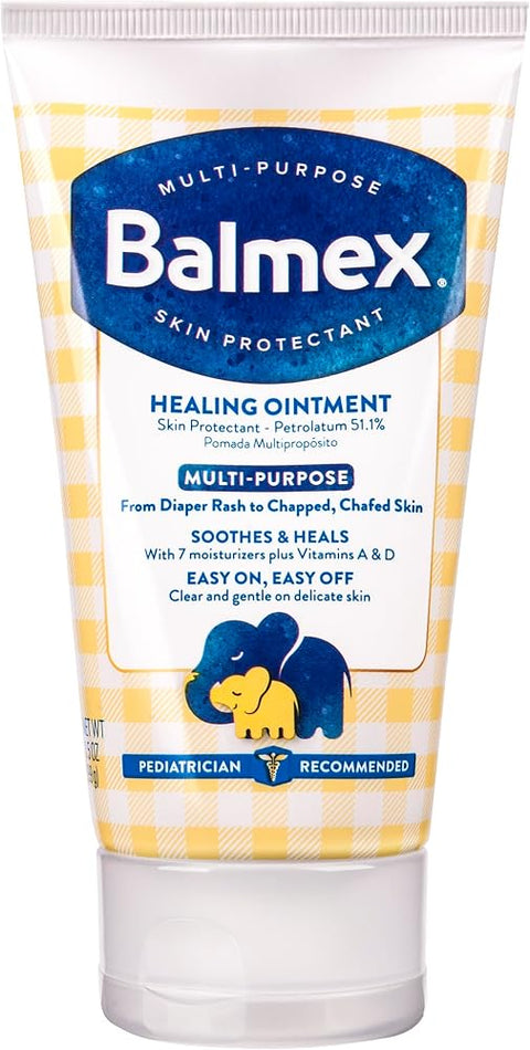 Balmex Multi-Purpose Healing Ointment & Skin Protectant for Diaper Rash and Chafing, with Petrolatum, 7 Moisturizers and Vitamins A&D, Pediatrician Recommended and Paraben-Free, 3.5oz
