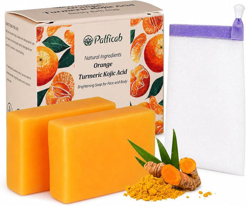 Kojic Acid Turmeric Soap Bar with Foaming Net, 100g Each - Personal Care