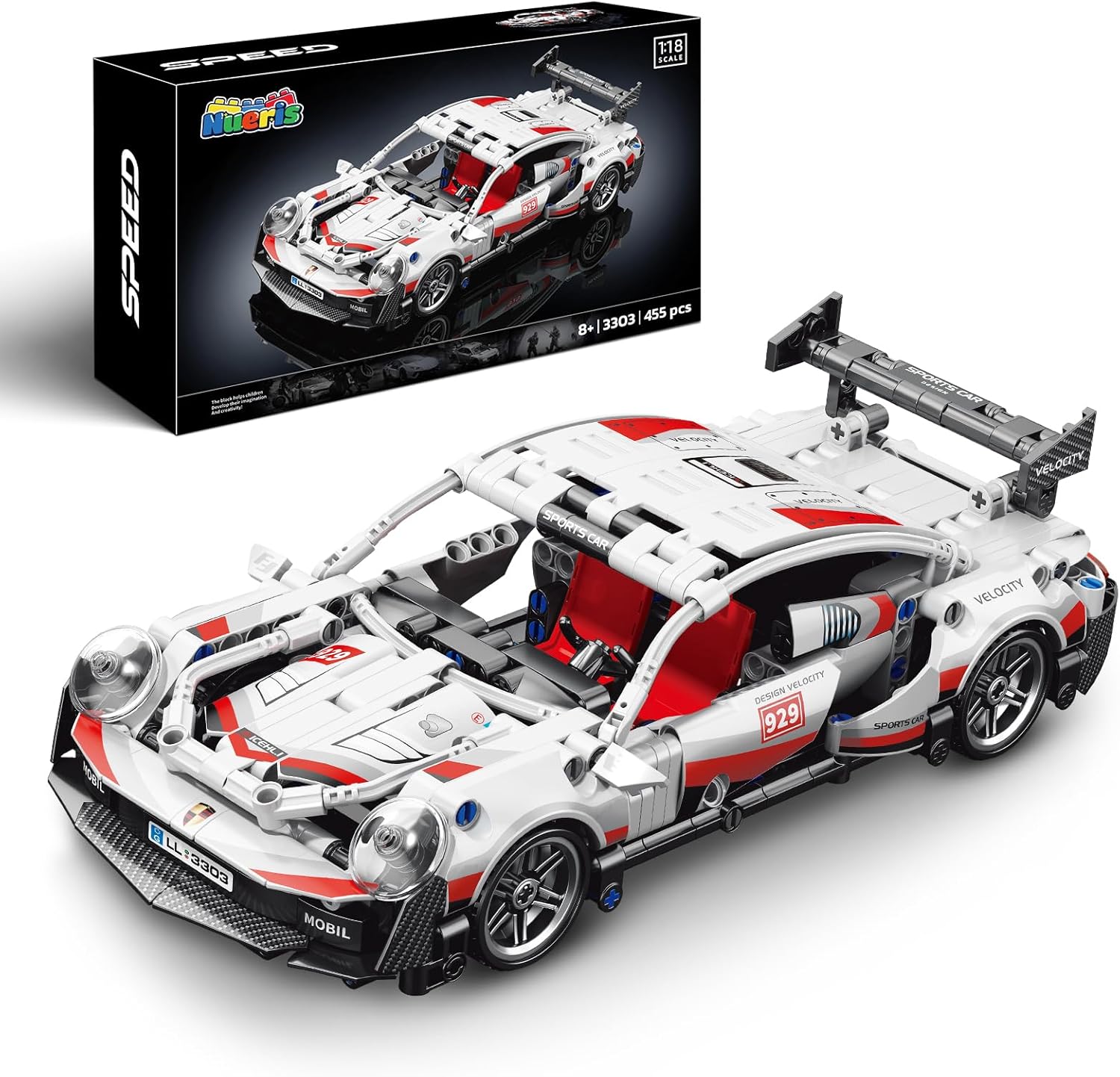 Nueris 1:18 Technic Super Sports Cars Model Sets - 455 PCS Black Gold MOC Building Block Car Raceing Engineering Toys - Gift Idea for Adults Boys Girls for Play and Display Collection
