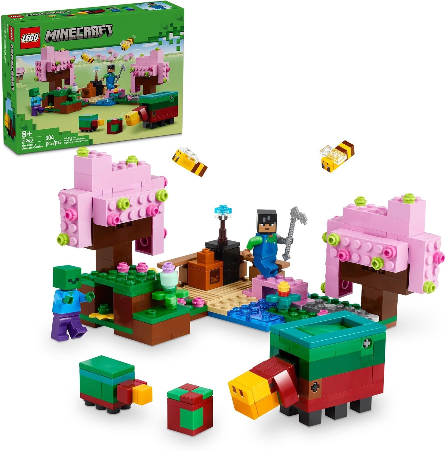 LEGO Minecraft The Cherry Blossom Garden, Video Game Toy for Kids, Building Set with 2 Minecraft Minifigures, Bees and a Sniffer Figure, Hands-on Toy for Boys and Girls Ages 8 and Up, 21260