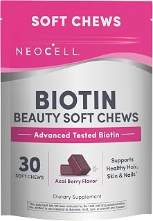 NeoCell Biotin Beauty Soft Chews | 30 Chewables | 10000mcg | Hair, Skin & Nails | Acai Berry Flavor