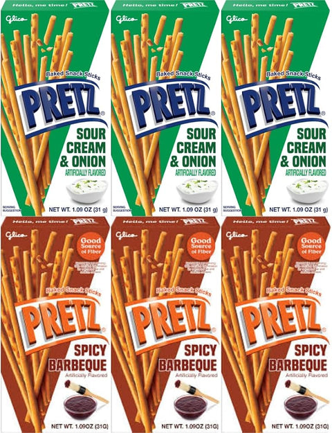 Baked Snack Sticks Variety Pack, Sour Cream & Onion and Spicy Barbeque, 1.09 oz (Pack of 6) – Savory & Zesty Crunchy Biscuit Sticks, 3 Boxes Each