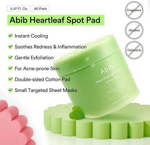 Abib Heartleaf Spot Pad Calming Touch 80pads 5.07 fl.oz. | Korean Acne Soothing Toner Pads for Face, Cleansing, Disposable, Exfoliant, Skin Care (Non-refillable)