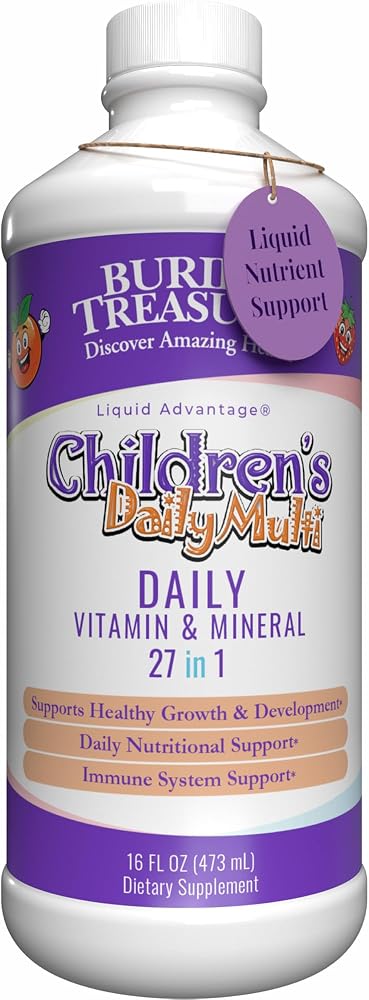Buried Treasure Children’s Daily Liquid Multivitamin – 27 Vitamins & Minerals with SuperFood Blend – Sugar Free, Vegan, Orange Mango Flavor, 16 fl oz