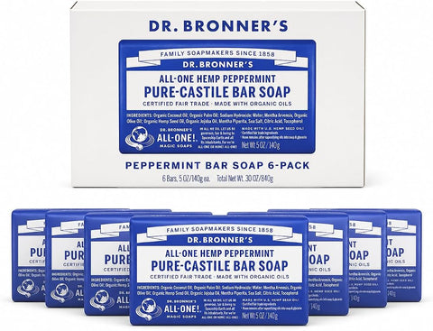 Dr Bronner'S Pure Castille Peppermint Bar Soap, 5 Ounce - Personal Care