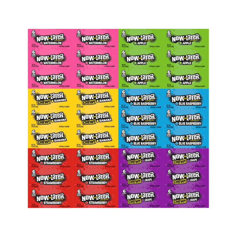 Generic Candy Assortment Now And Later, 6 Flavors, Watermelon, Apple, Banana, Blue Raspberry, Strawberry, Grape,Taffy Candy For Parties & Snacking 0.93 Oz, 6 Of Each Flavor, 36 Pack