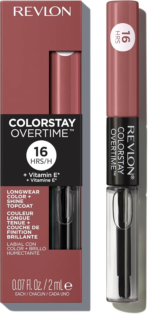 Revlon ColorStay Overtime Lipcolor, 340 Eternally Tan, 0.07 fl oz | Dual-ended liquid lipstick with clear lip gloss. Moisturizing ingredients. Won't smudge, bleed or feather. - Lip Makeup - Beauty
