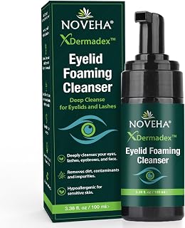 Noveha Extra Strength Tea Tree Eyelid & Face Foaming Cleanser – Daily Cleansing Foam with Tea Tree Oil, Coconut Oil, Vitamin E & Pro-Vitamin B5 – For Eyelids, Lashes & Face – 3.38 fl oz (100ml)