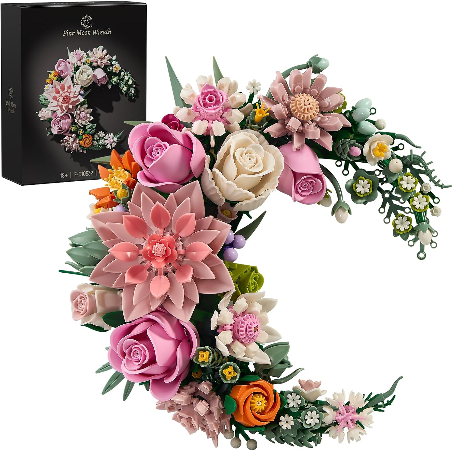 Pink Moon Flower Building Set, Dahlia Rose Bouquet Botanical Collection Building Block, Compatible with Lego Flowers for Home Wall Art Decor, Gifts for 18+ Girls, Women(944PCS)