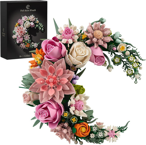 Pink Moon Flower Building Set, Dahlia Rose Bouquet Botanical Collection Building Block, Compatible with Lego Flowers for Home Wall Art Decor, Gifts for 18+ Girls, Women(944PCS)