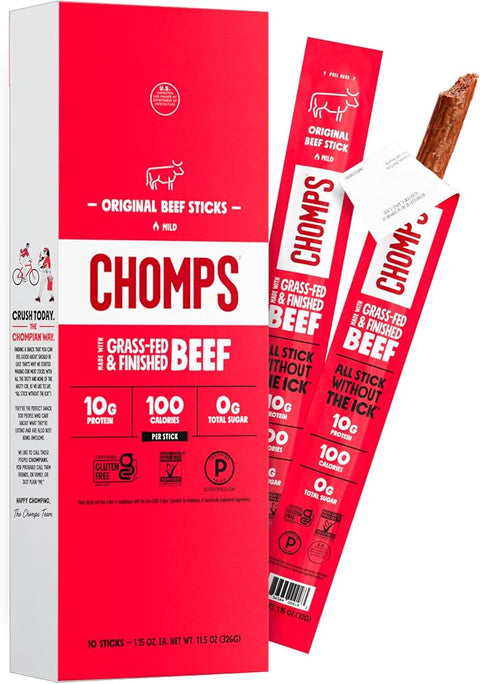Chomps Original Beef, Grass-Fed & Finished, 10ct, Protein Snack Stick - Personal Care