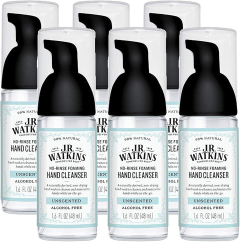 J.R. Watkins No-Rinse Foaming Hand Cleanser – Hand Soap in Pump Dispenser – Bathroom & Kitchen Foam Cleaner – All Natural, Alcohol Free, Unscented, 1.6 fl. Oz., Single