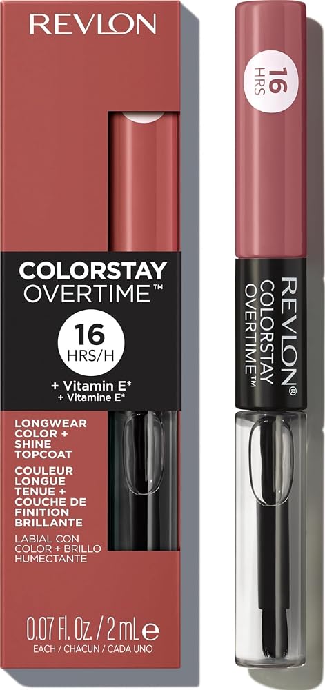 Revlon ColorStay Overtime Lipcolor, 350 Bare Maximum, 0.07 fl oz | Dual-ended liquid lipstick with clear lip gloss. Moisturizing ingredients. Won't smudge, bleed or feather. - Lip Makeup - Beauty