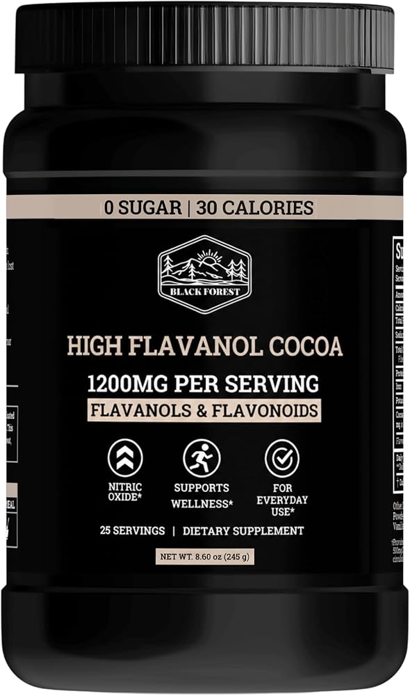 Black Forest High Flavanol Cocoa Powder - 1200mg Flavanols & Flavonoids with 600mg Epicatechin - 10X Concentrated Dark Cocoa Extract for Nitric Oxide and Wellness Support - Non-GMO Vegan