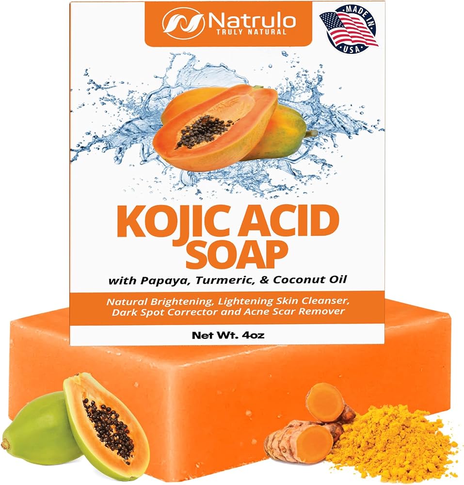 Kojic Acid Soap for Hyperpigmentation – Skin Brightening Kojic Papaya Face and Body Wash – Dark Spot Soap Reduces Acne, Scars, and Evens Skin Tone – Turmeric Facial Cleanser for Brighter Glowing Look