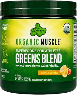 Organic Muscle Super Greens Powder Superfood, Lemon Flavor, 30 Servings