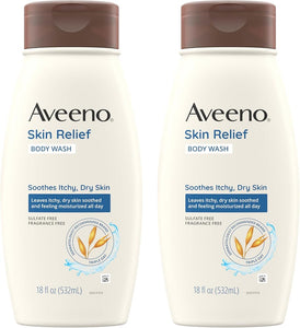 Aveeno Skin Relief Fragrance-Free Body Wash with Triple Oat Formula, Gentle Daily Cleanser for Sensitive Skin Leaves Dry Skin Feeling Moisturized, Sulfate-Free, 18 fl. oz
