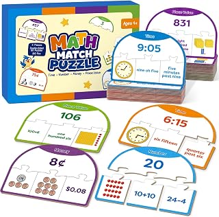 Kasfalci 160PCS Math Puzzles for Kids, Time Money Number and Place Value
