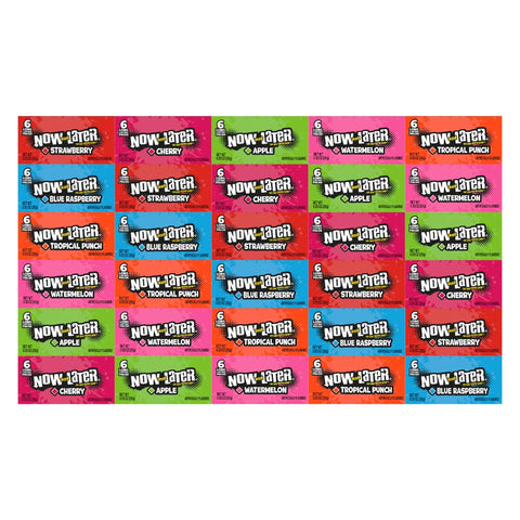 Variety Pack Now and Later Candy, 30 Individually Wrapped Pieces, 5 Each of Strawberry, Blue Raspberry, Tropical Punch, Watermelon, Apple, Cherry, 0.93 oz - Bulk Chewy Candies for Sharing or Snacking