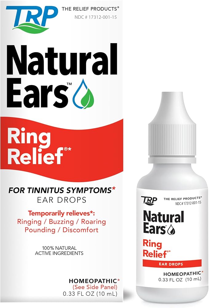 The Relief Products Ring Relief Ear Drops – for Symptoms of, Ear Ringing, Buzzing, Roaring & Ear Discomfort – Natural Active Ingredients – 0.33 Fl Oz