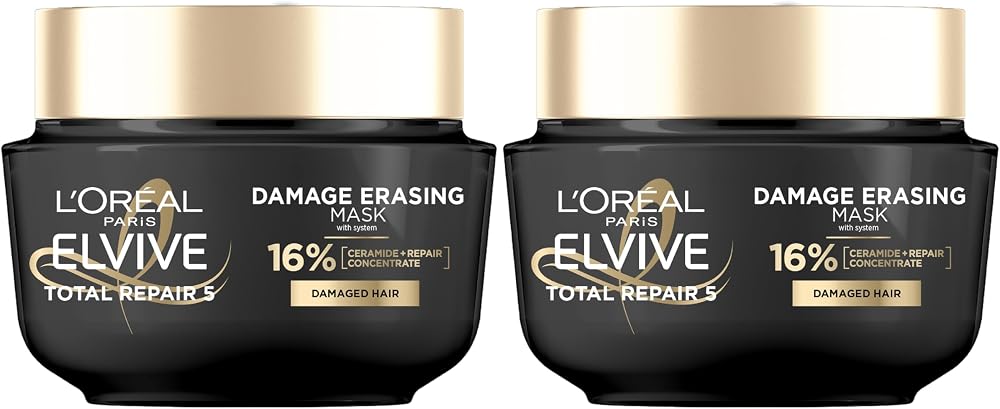 L'Oreal Paris Elvive Total Repair 5 Damage-Erasing Balm Mask, Rinse-Out Hair Treatment, 8.5 fl oz, 2 Count (Packaging May Vary) - Personal Care