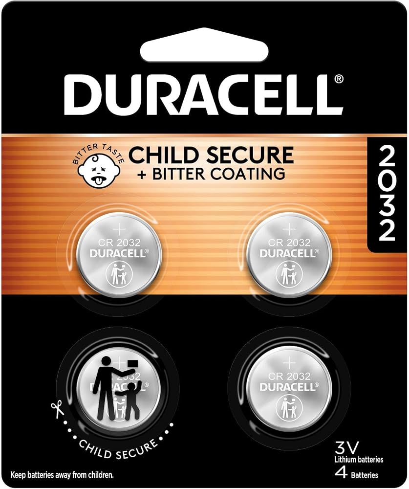 Duracell 2032 Lithium Battery, 4 Count, AirTag & Key Fob, CR2032 3V Cell