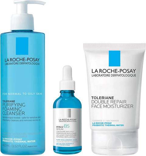 La Roche Posay Toleriane Purifying Cleanser + Toleriane Double Repaire Moisturizer + Hyalu B5 Serum - Personal Care