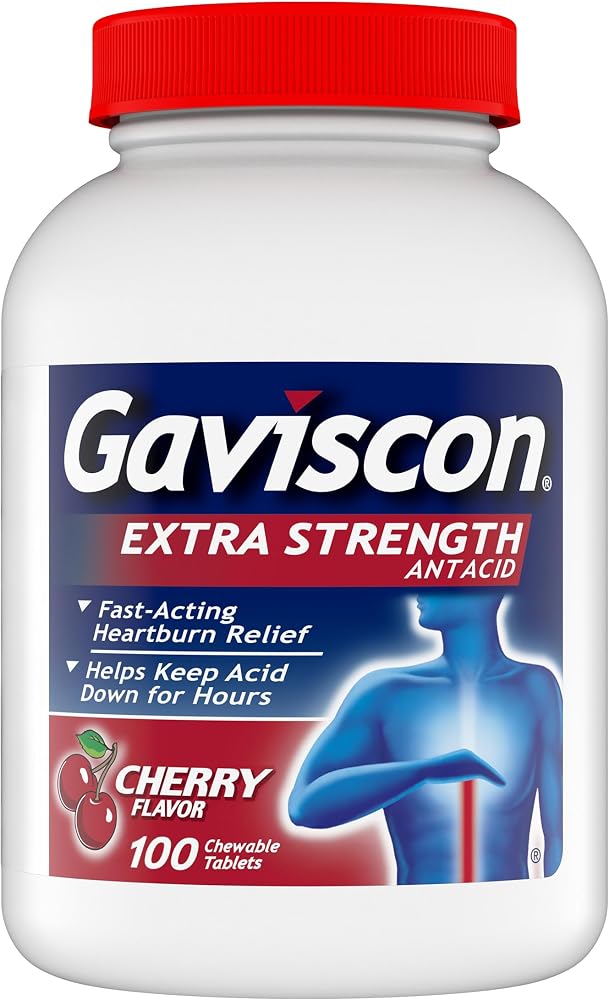 Gaviscon Extra Strength Cherry Chewable Tablet For Fast-Acting Heartburn Relief, 100 Count - Personal Care