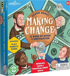 eeBoo Making Change Math Game with Play Money, Coins, Ages 5+, 2-4 Players