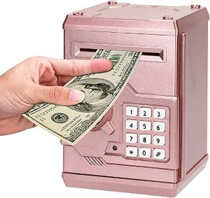 Cartoon Electronic ATM Password Piggy Bank Cash Coin Can Auto Scroll Paper Money Saving Box Gift for Kids (Rose Gold)