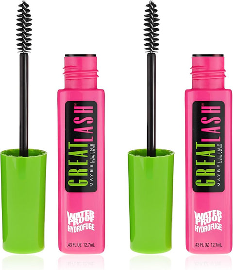 Maybelline Great Lash Waterproof Mascara, Volumizing, Lengthening and Lash-Doubling Formula for Thicker Lashes, Very Black, 2 Count