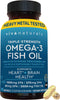 Viva Naturals Omega 3 Fish Oil Supplement for Men and Women – 2500 mg High-Potency Fish Oil per serving, Re-esterified Triglyceride Form, Pescatarian-Friendly DPA EPA DHA Omega 3 Supplement, 90 Softgels