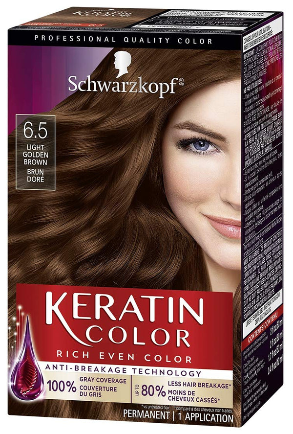 Schwarzkopf Keratin Color Anti-Age Hair Color Cream, 6.5 Light Golden Brown (Packaging May Vary)