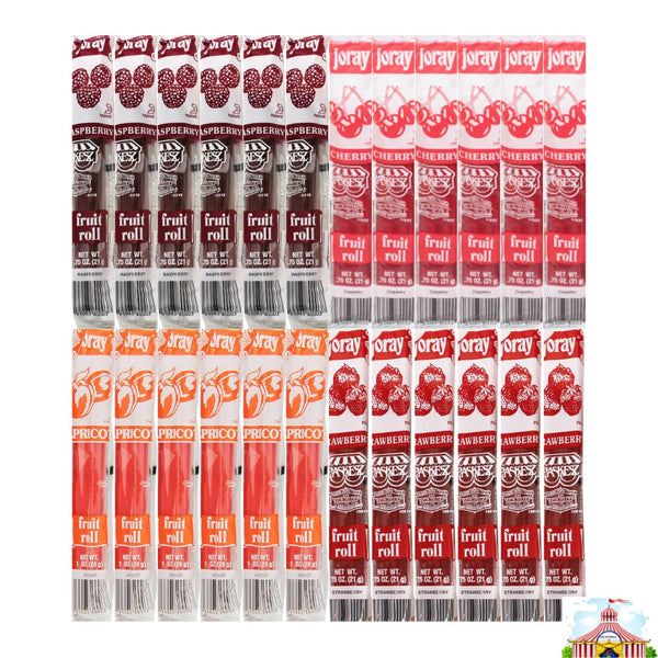 Generic Variety Pack Joray Fruit Roll - 4 Flavors: Raspberry, Apricot, Strawberry, Cherry - 6 Each, 24 Pack - Delicious & Natural Fruit Leather Snacks - 0.75 Oz Each - Great for Kids & Adults