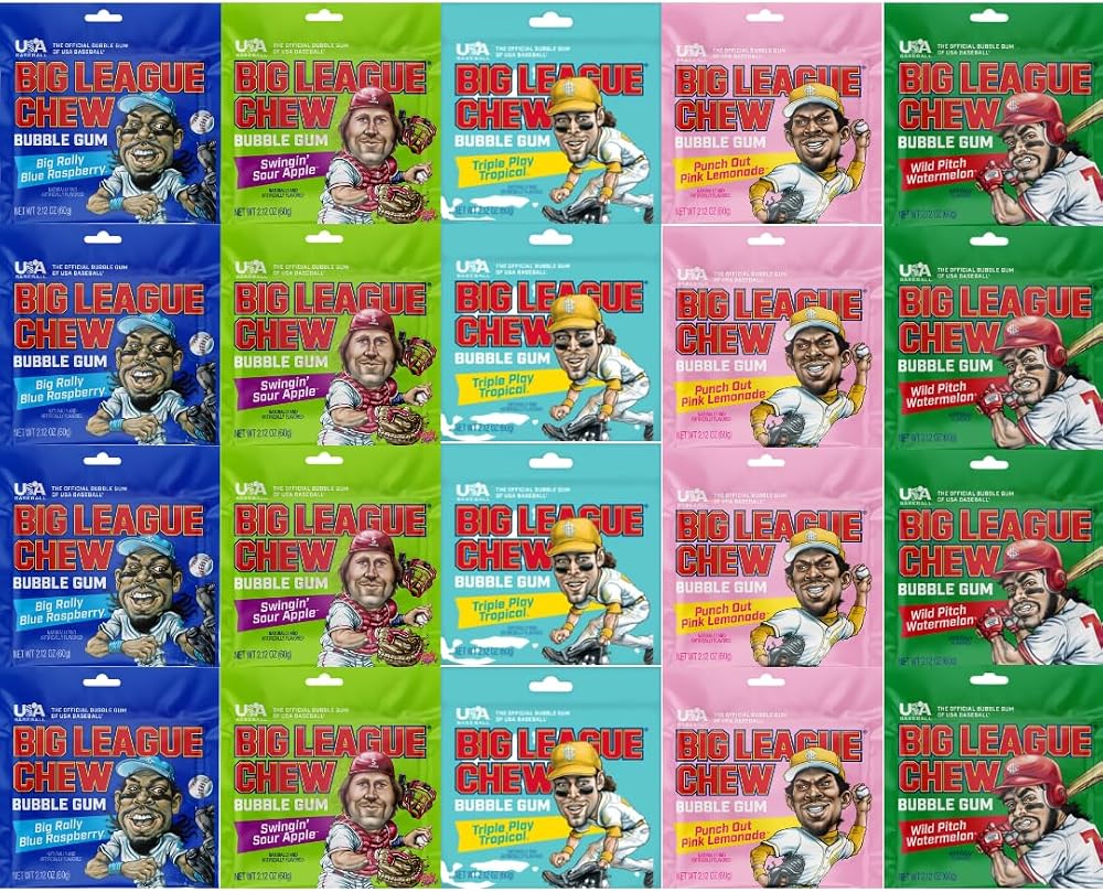 Variety Pack Big League Chew Bubble Gum Soft Shredded Gum 20 Pack (2.12 oz Each) Fun Assorted Flavored Gum for Kids and Adults Perfect Party Snack